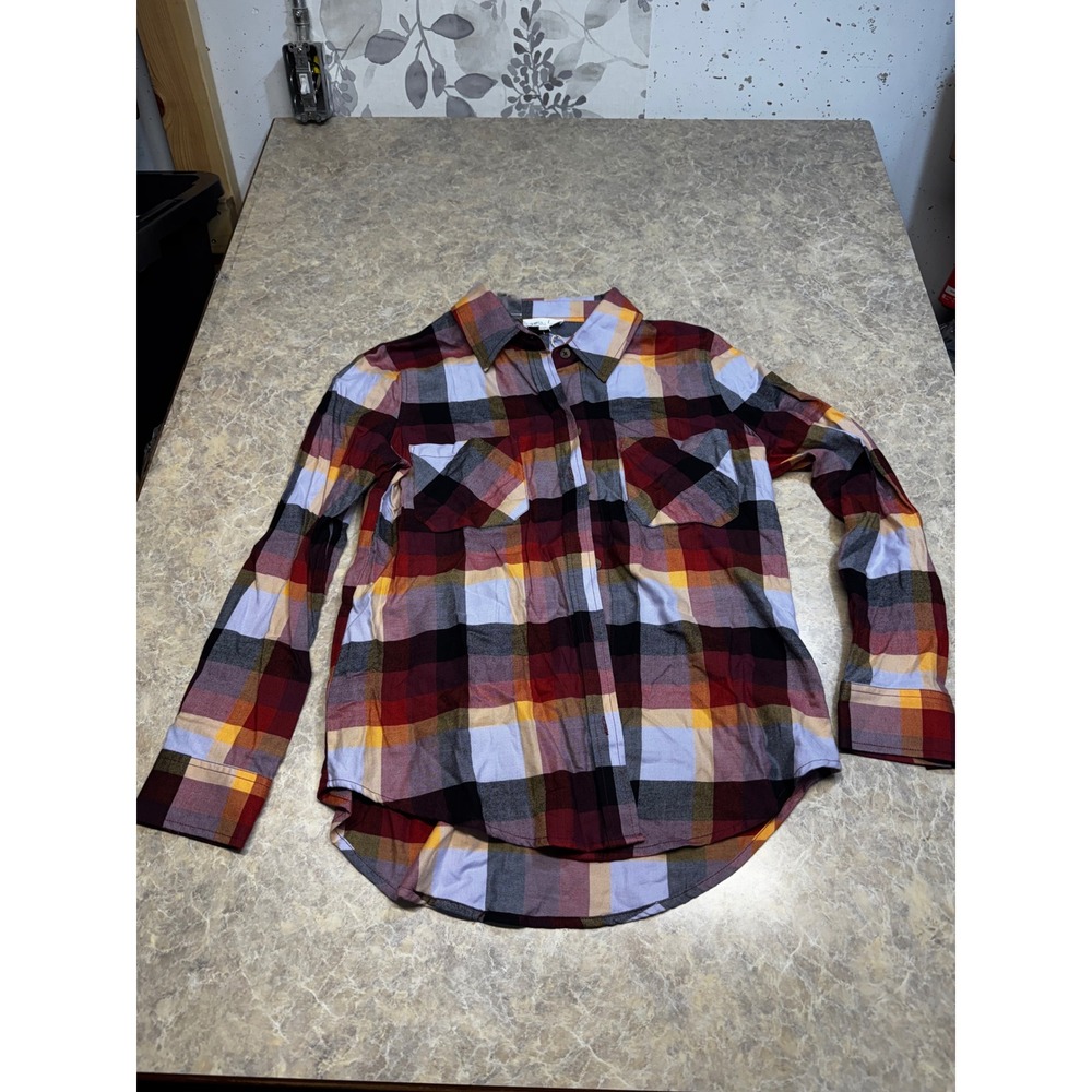 Grace & Lace Womens Small Plaid Flannel Button Down Shirt Multi-Color Top